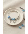 Kalp Yonca Anahtar Mavi Charmlı Bileklik