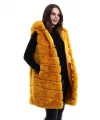 Kapşonlu Peluş Kürk Yelek Premium Kalite, Tam Astarlı, Uzun Model - Sarı