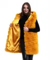 Kapşonlu Peluş Kürk Yelek Premium Kalite, Tam Astarlı, Uzun Model - Sarı