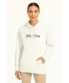 Kapşonlu Sweatshirt – Oversize Üç İplik Şardonlu Hoodie, “Other Lives” Ön - Arka Baskılı, Kanguru Cepli, Kışlık Rahat Günlük Stil - Beyaz
