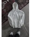 Kapşonlu Üç İplik Penye Basic SweatShirt - Beyaz