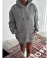 Kapşonlu Üç İplik Penye Basic SweatShirt - Boyalı Gri
