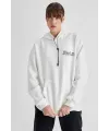 Kapüşonlu Sırt Baskılı Üç İplik Oversize Sweatshirt - Beyaz