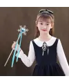 Kar Taneli Mavi Kalp Taşlı Saten Kurdeleli Karlar Ülkesi Elsa Asası Sopası 34 Cm