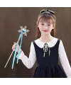 Kar Taneli Mavi Kalp Taşlı Saten Kurdeleli Karlar Ülkesi Elsa Asası Sopası 34 cm