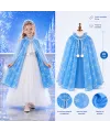 Kar Tanesi Desenli Mavi Elsa Pelerini - Astarlı Frozen Pelerini 85 cm