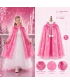 Kar Tanesi Desenli Pembe Elsa Pelerini - Astarlı Frozen Pelerini 85 cm