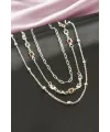 Kare Kristal Taşlı Üçlü Kolye
