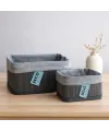 Kare Organizer Sepet - Bambu Kenarlı, Ahşap Taban, Bezli - 18x21 cm