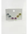 Kare Taşlı Renkli Altılı Küpe - Kp00613