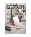 Katlanabilir Stantlı Makyaj Aynası | Pembe Deri Çanta Boyu Mini Ayna 723190