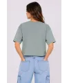 Kedi Baskılı Oversize Crop Tişört Salaş Basic Yarım Kol T-shirt - Mint Yeşili