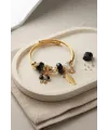 Kelebek Model Gold Renk Siyah Charmlı Bileklik