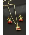 Kiraz Taşlı Set Kolye