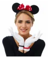 Kırmızı Fiyonklu Minnie Mouse Tacı Ve Beyaz Eldiven Seti