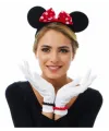 Kırmızı Fiyonklu Minnie Mouse Tacı ve Beyaz Eldiven Seti