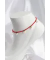 Kırmızı Renk Boncuklu Papatya Motifli Halhal