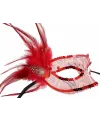 Kırmızı Renk Yandan Tüylü Pul Payet İşlemeli Parti Maskesi 23x12 Cm