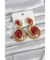 Kırmızı Sallantılı Damla Model Gold Renk Vintage Kadın Küpe