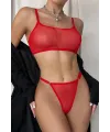 Kırmızı Transparan Tül Bralet Tanga İç Giyim Takımı TM1386
