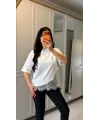 Kısa Kollu Bısıklet Yakalı Dantel Detaylı Vıskon ıkı ıplık Bluz