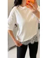 Kısa Kollu Bısıklet Yakalı Dantel Detaylı Vıskon ıkı ıplık Bluz