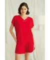 Kısa Kollu Dantelli V Yaka Şort Pijama Takımı