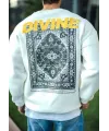 Kışlık Bisiklet Yaka Baskılı SweatShirt - Beyaz