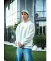Kışlık Bisiklet Yaka Baskılı SweatShirt - Beyaz