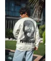 Kışlık Bisiklet Yaka Baskılı SweatShirt - Beyaz