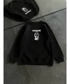 Kışlık Bisiklet Yaka Baskılı SweatShirt - Siyah