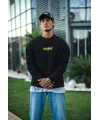 Kışlık Bisiklet Yaka Baskılı SweatShirt - Siyah