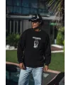 Kışlık Bisiklet Yaka Baskılı SweatShirt - Siyah