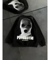 Kışlık Bisiklet Yaka Baskılı SweatShirt - Siyah