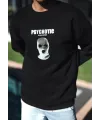 Kışlık Bisiklet Yaka Baskılı SweatShirt - Siyah