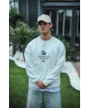 Kışlık Bisiklet Yaka Ön Ve Arka Baskılı SweatShirt - Beyaz