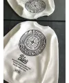 Kışlık Bisiklet Yaka Ön Ve Arka Baskılı SweatShirt - Beyaz