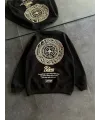 Kışlık Bisiklet Yaka Ön Ve Arka Baskılı SweatShirt - Siyah