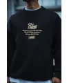 Kışlık Bisiklet Yaka Ön Ve Arka Baskılı SweatShirt - Siyah
