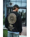 Kışlık Bisiklet Yaka Ön Ve Arka Baskılı SweatShirt - Siyah