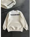 Kışlık Bisiklet Yaka Oversize Baskılı SweatShirt - Beyaz