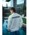 Kışlık Bisiklet Yaka Oversize Baskılı SweatShirt - Beyaz