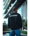 Kışlık Bisiklet Yaka Oversize Baskılı SweatShirt - Siyah