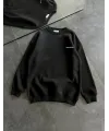 Kışlık Bisiklet Yaka Oversize Baskılı SweatShirt - Siyah