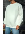 Kışlık Bisiklet Yaka Üç İplik Basic SweatShirt - Beyaz