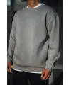 Kışlık Bisiklet Yaka Üç İplik Basic SweatShirt - Boyalı Gri