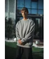 Kışlık Bisiklet Yaka Üç İplik Basic SweatShirt - Boyalı Gri