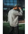 Kışlık Bisiklet Yaka Üç İplik Basic SweatShirt - Boyalı Gri