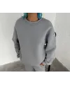 Kışlık Bisiklet Yaka Üç İplik Basic SweatShirt - Gri