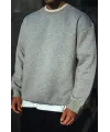 Kışlık Bisiklet Yaka Üç İplik Basic SweatShirt - Gri